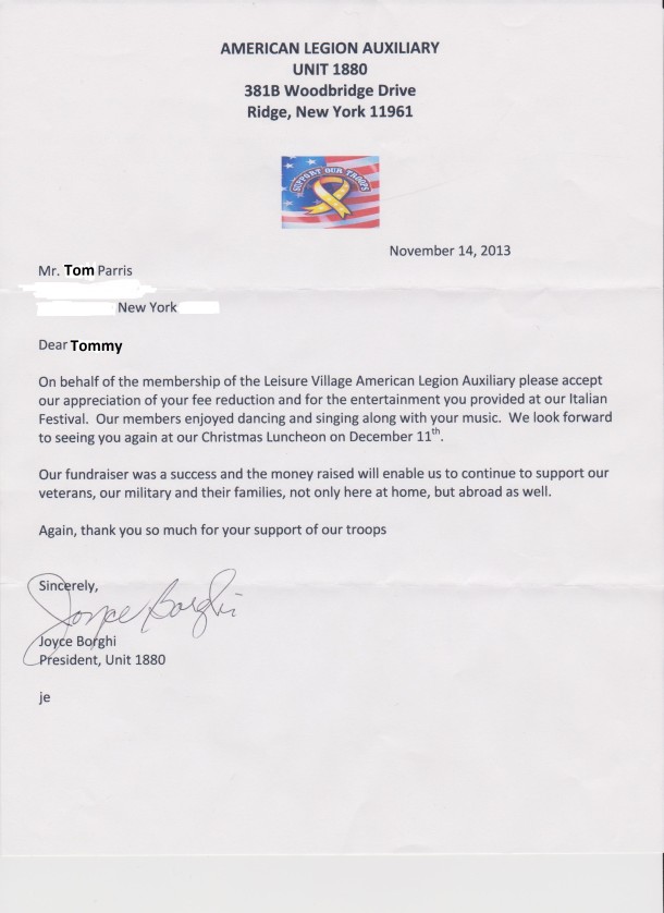American Legion Auxiliary Supports PARRIS MUSIC!